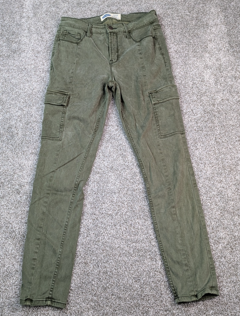 Old Navy Jeans Pants Womens 6 Green Sateen Cargo Rockstar Super Skinny High Rise